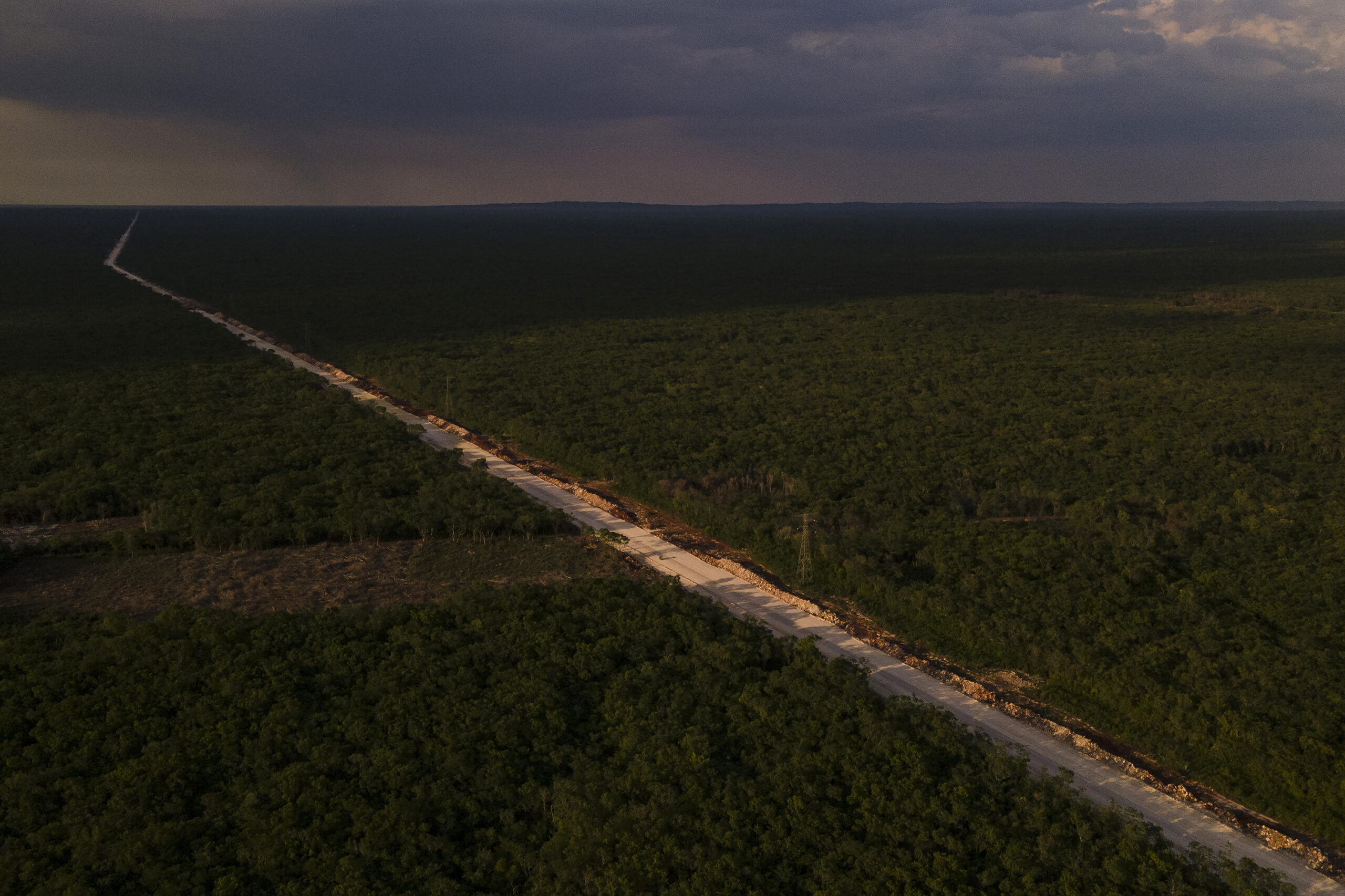 Aerial view of section 2 of the Tren Maya, which is being built near Becal, Campeche, Mexico, on May 14, 2022. Environmental activists and defenders have denounced that the work on the train will have a serious impact on the jungle ecosystem and the flora and fauna that predominate in the area.