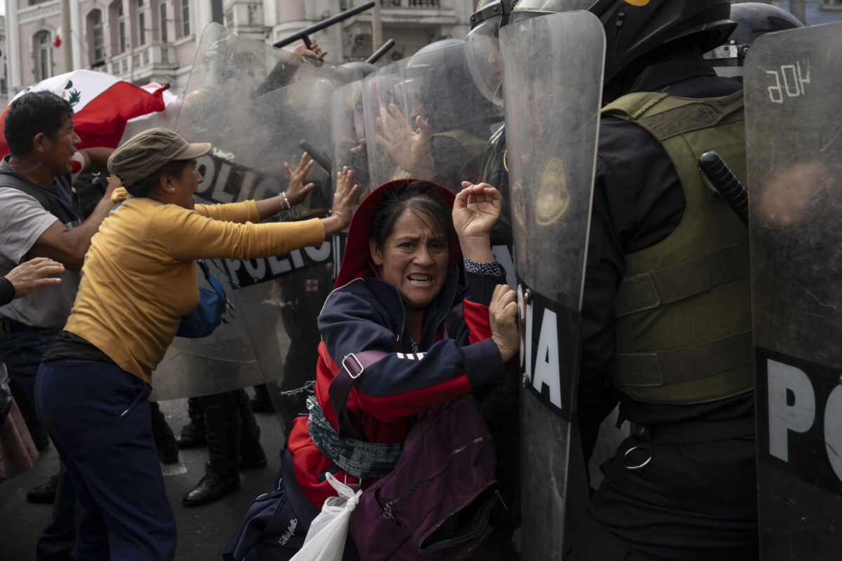 An anti-government demonstrator takes part in a national protest to demand the resignation of Peruvian President Dina Boluarte in Lima, Peru, July 29, 2023.